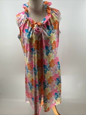 Lulu-B Tropical Floral UPF 50 Sleeveless Golf Dress L Pink Orange Blue Resort